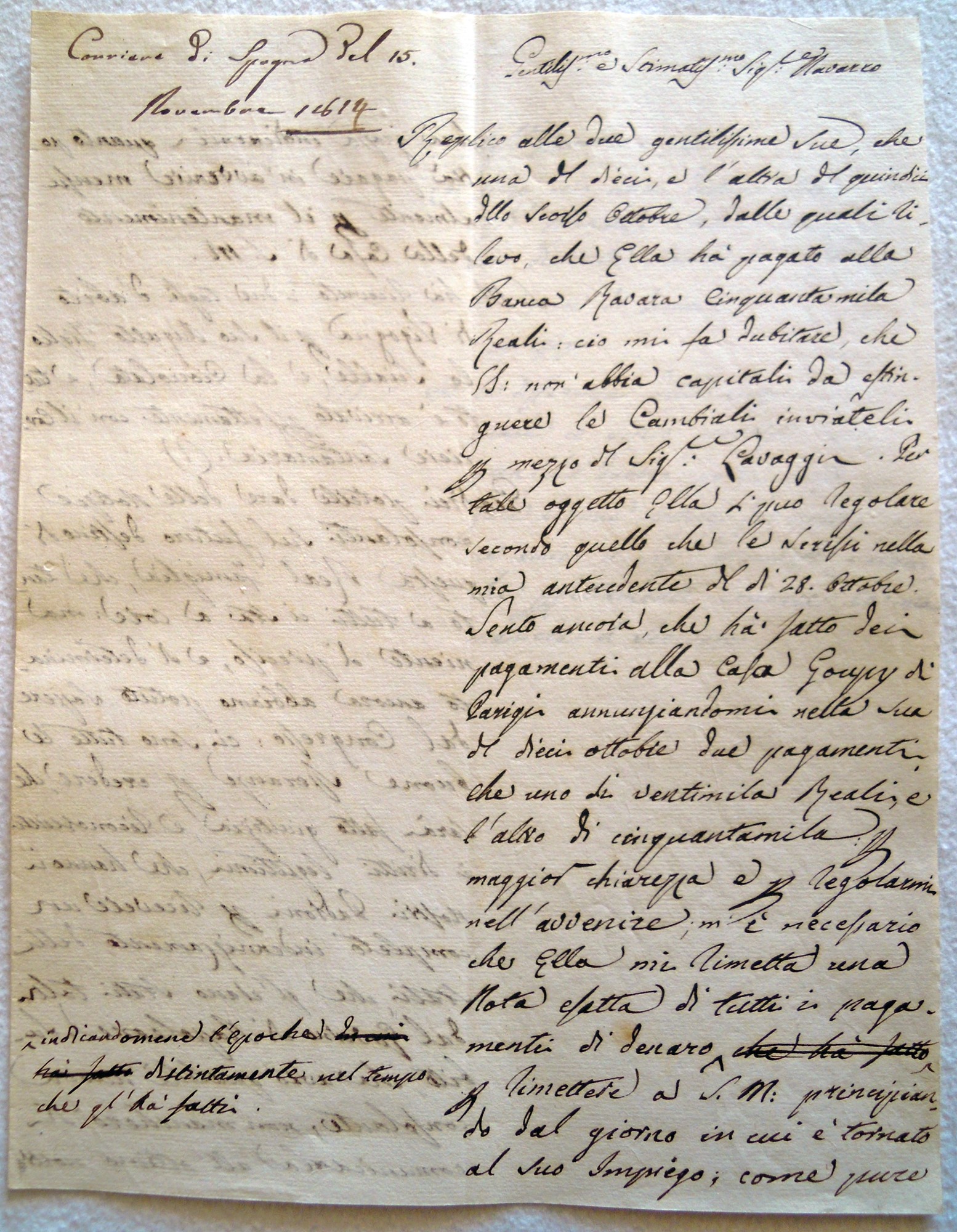 Jose Navarro del Dosal lettera a lui scritta